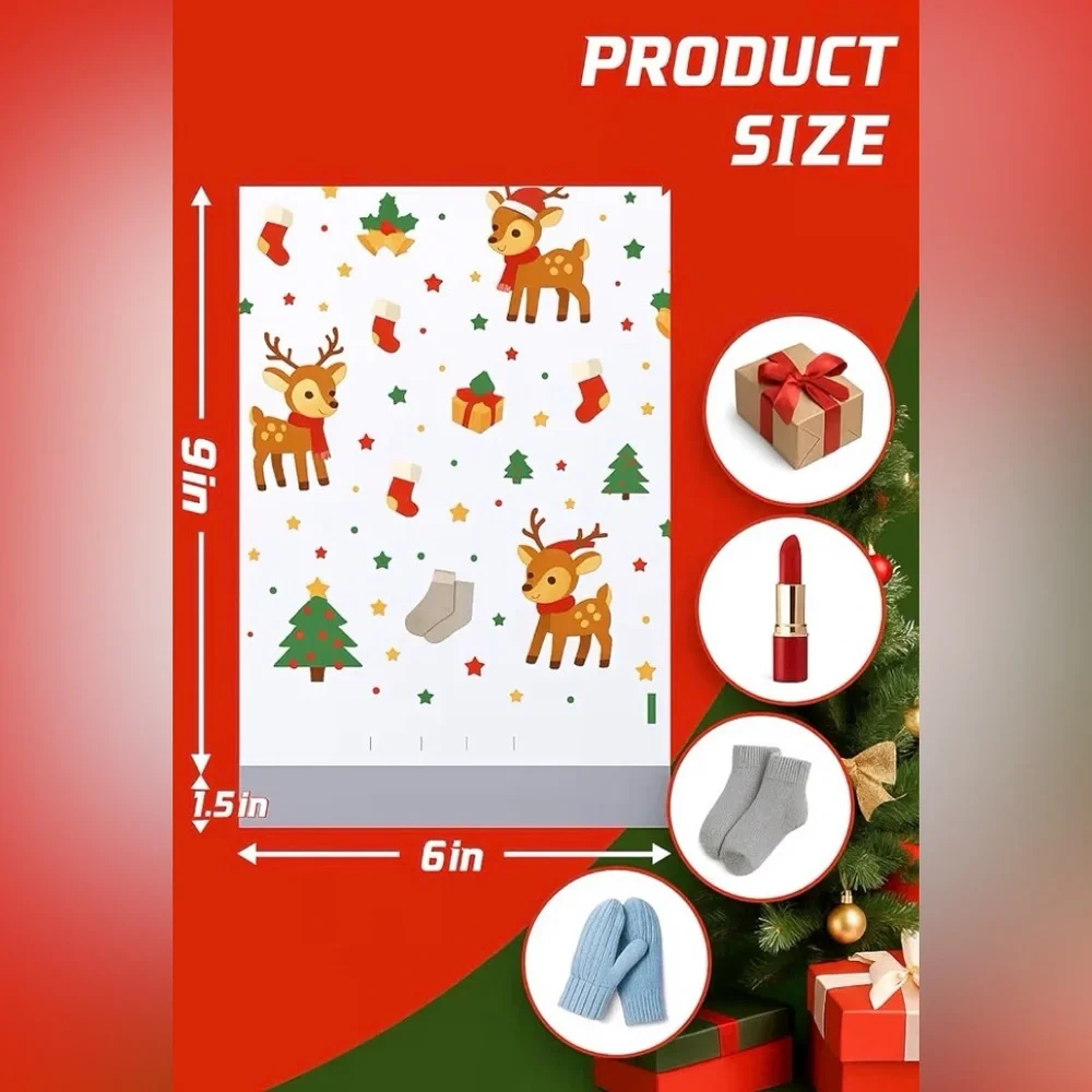 Bundle of 25 Holiday Reindeer Polymailers in 6”x9” Size